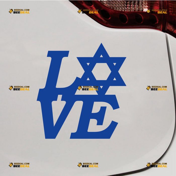 Israel Sticker Decal Vinyl, Love Word, Star of David, Jew Magen – Custom Choose Size Color – For Car Laptop Window Boat – Die Cut No Background 062031314