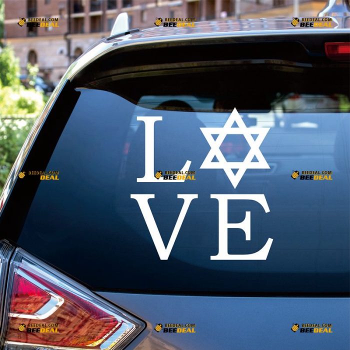 Israel Sticker Decal Vinyl, Love Word, Star of David, Jew Magen – Custom Choose Size Color – For Car Laptop Window Boat – Die Cut No Background 062031313