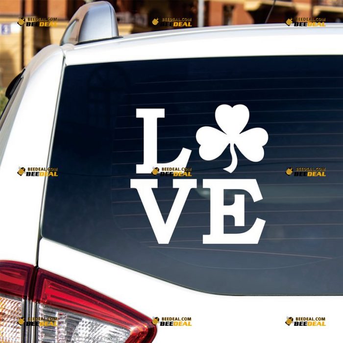 Shamrock Sticker Decal Vinyl, Love, Irish Clover – Custom Choose Size Color – For Car Laptop Window Boat – Die Cut No Background