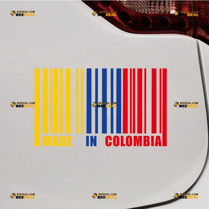 Made In Colombia Sticker Decal Vinyl, UPC Barcode, Colombian Flag Color – Custom Choose Size – For Car Laptop Window Boat – Die Cut No Background