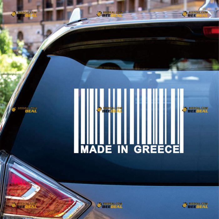 Made In Greece Sticker Decal Vinyl, Funny UPC Barcode – Custom Choose Size Color – For Car Laptop Window Boat – Die Cut No Background