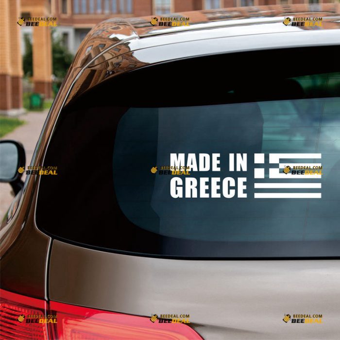 Made In Greece Sticker Decal Vinyl, Greek Flag – Custom Choose Size Color – For Car Laptop Window Boat – Die Cut No Background