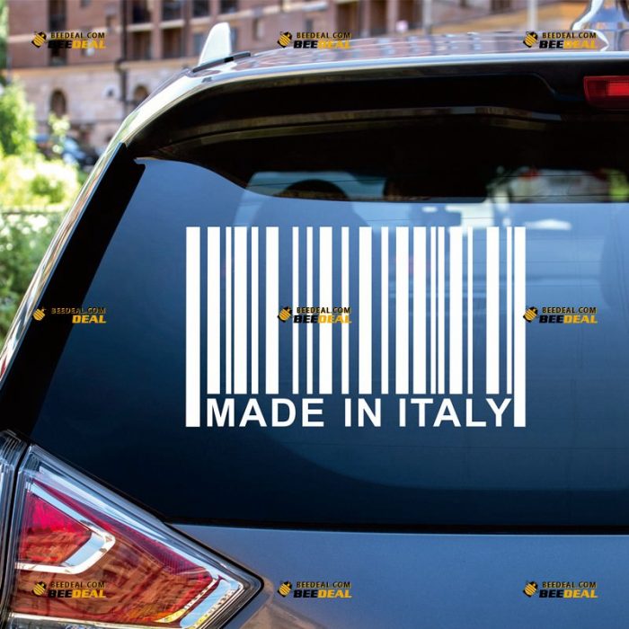 Made In Italy Sticker Decal Vinyl, Fit For Fiat Alfa Romeo Ferrari, Funny UPC Barcode – Custom Choose Size Color – For Car Laptop Window Boat – Die Cut No Background