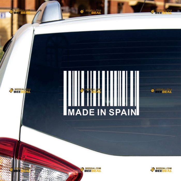 Made In Spain Sticker Decal Vinyl, Funny UPC Barcode, Spanish Espana – Custom Choose Size Color – For Car Laptop Window Boat – Die Cut No Background