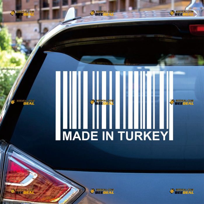 Made In Turkey Sticker Decal Vinyl, Turkish, UPC Barcode – Custom Choose Size Color – For Car Laptop Window Boat – Die Cut No Background