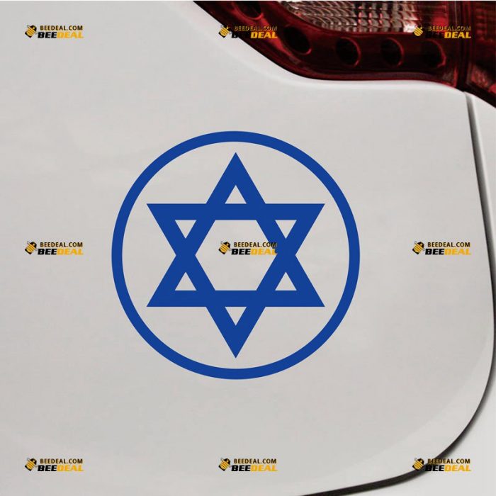 Star of David Sticker Decal Vinyl, Magen, Israel Jew, Circle – Custom Choose Size Color – For Car Laptop Window Boat – Die Cut No Background