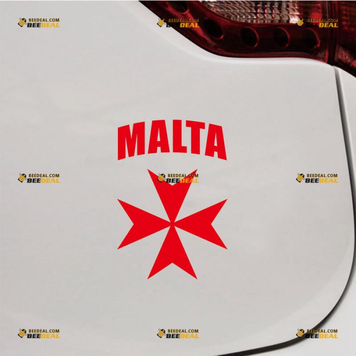 Maltese Cross Sticker Decal Vinyl, Malta Lettering – Custom Choose Size Color – For Car Laptop Window Boat – Die Cut No Background