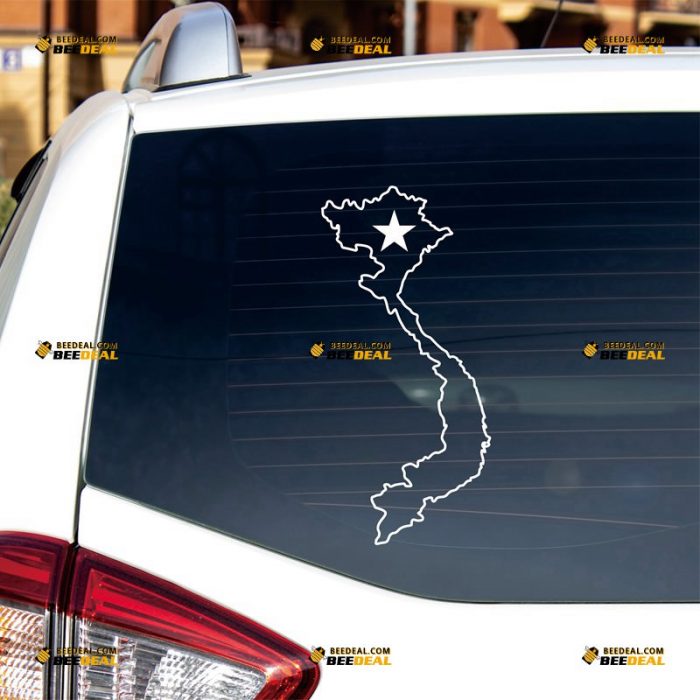 Vietnam Map Sticker Decal Vinyl, Flag Star, Vietnamese Outline, Home Pride – Custom Choose Size Color – For Car Laptop Window Boat – Die Cut No Background