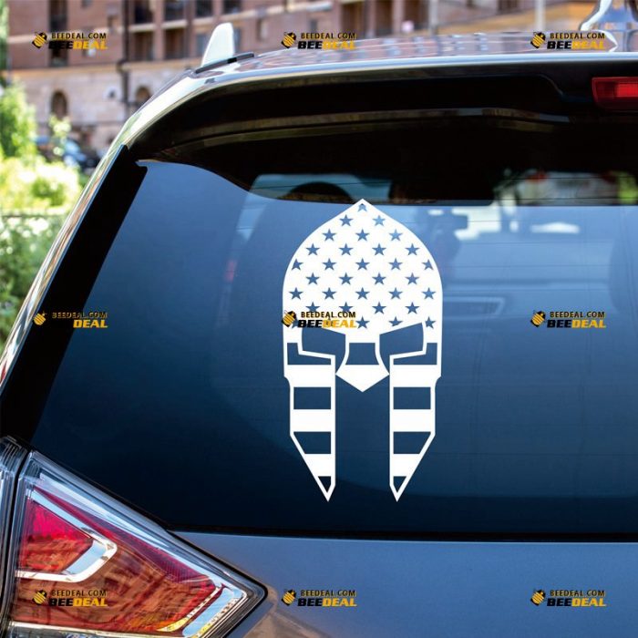 Spartan Helmet Sticker Decal Vinyl, American Flag, Sparta Molon Labe – Custom Choose Size Color – For Car Laptop Window Boat – Die Cut No Background 062132307