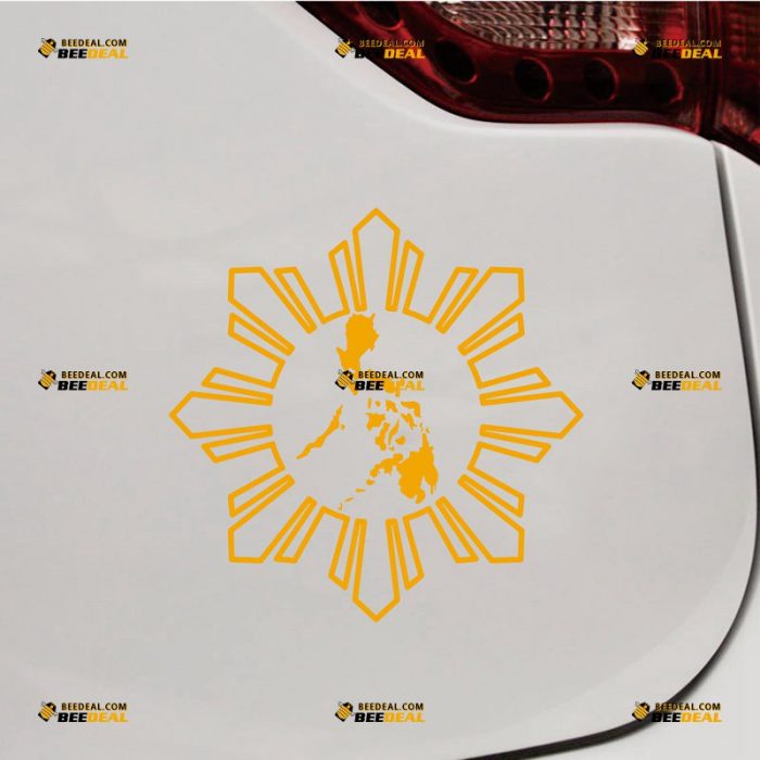 Philippines Map Sticker Decal Vinyl, Filipino Sun And Eight-Ray Sun Stars – Custom Choose Size Color – For Car Laptop Window Boat – Die Cut No Background 061631141