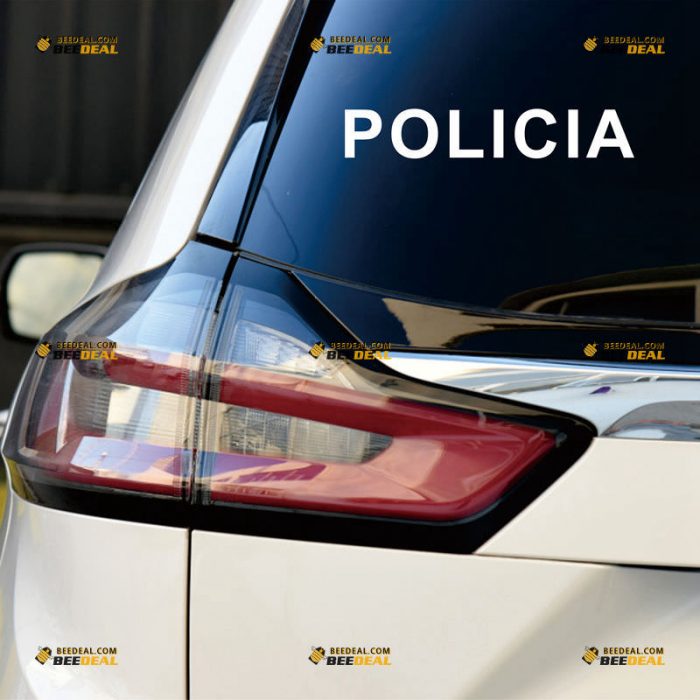 Policia Sticker Decal Vinyl, Spanish Police – Custom Choose Size Color – For Car Laptop Window Boat – Die Cut No Background