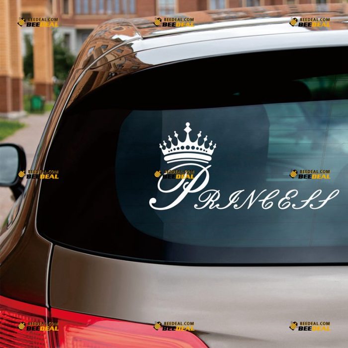 Princess Sticker Decal Vinyl, Baby On Board, Crown – Custom Choose Size Color – For Car Laptop Window Boat – Die Cut No Background