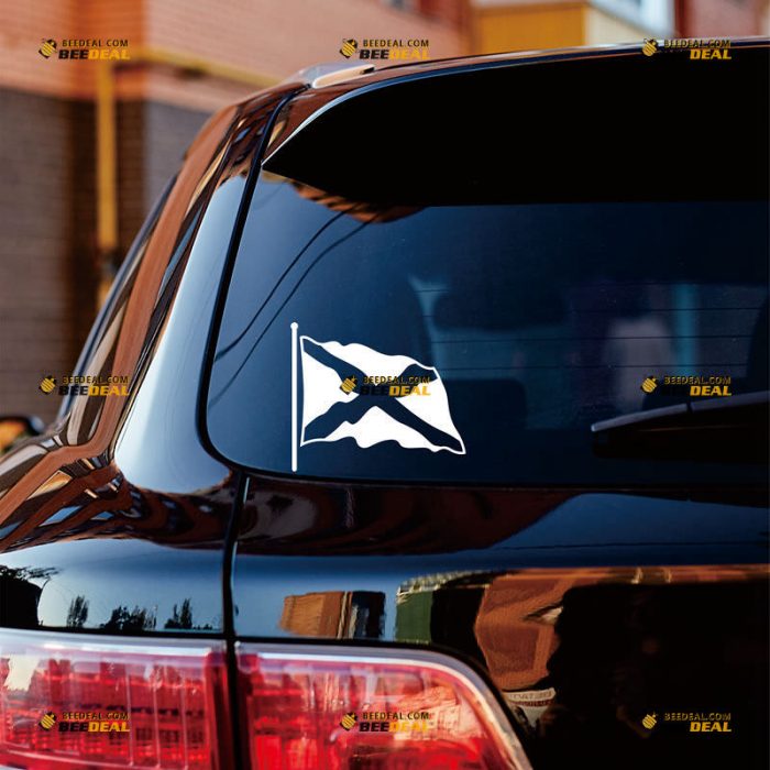 Scottish Flag Sticker Decal Vinyl, Waving, Scotland – Custom Choose Size Color – For Car Laptop Window Boat – Die Cut No Background