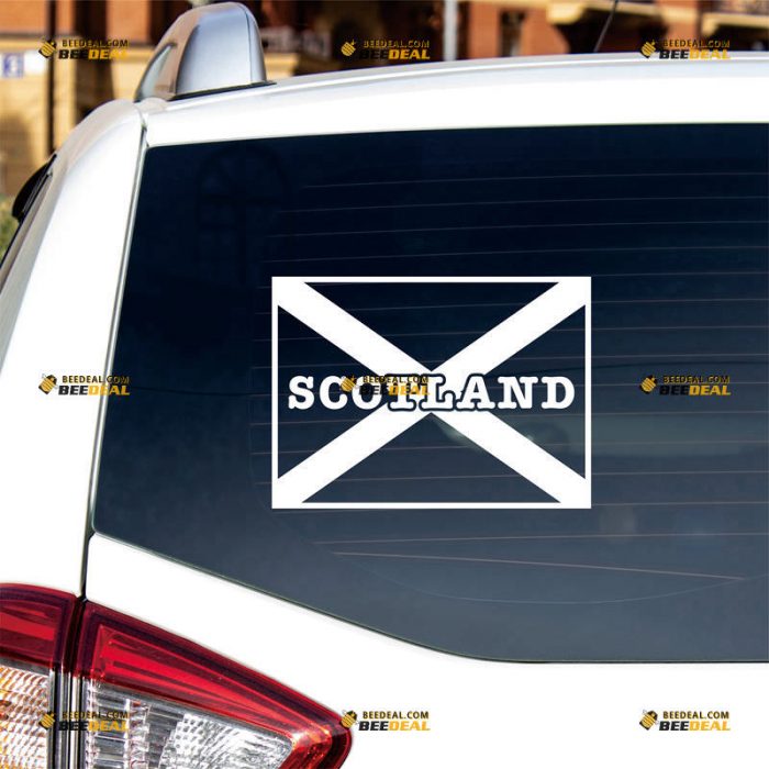 Scottish Flag Sticker Decal Vinyl, Scotland Lettering, Saltire St Andrew Cross – Custom Choose Size Color – For Car Laptop Window Boat – Die Cut No Background 061932335