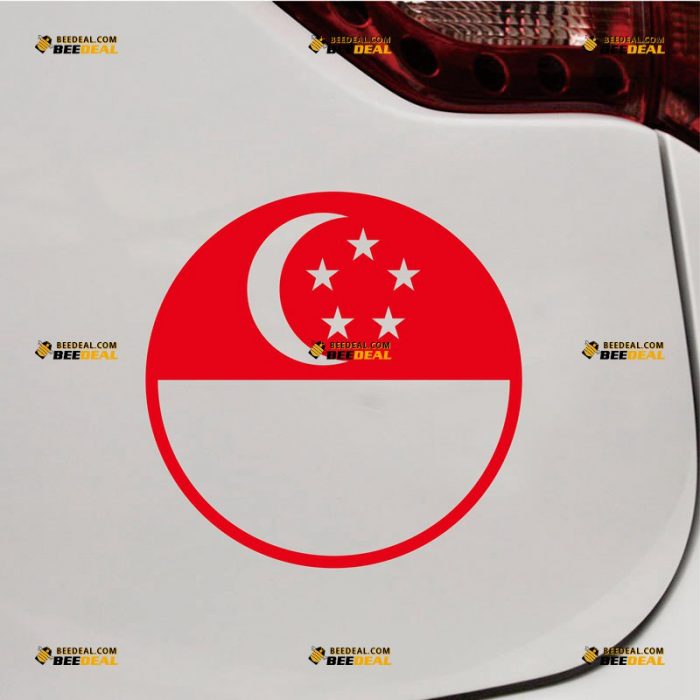 Singapore Flag Sticker Decal Vinyl, Singaporean, Round – Custom Choose Size Color – For Car Laptop Window Boat – Die Cut No Background