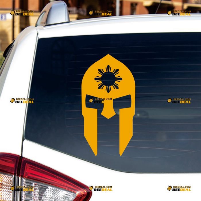 Philippines Sun Spartan Helmet Sticker Decal Vinyl, Sparta Molon Labe – Custom Choose Size Color – For Car Laptop Window Boat – Die Cut No Background