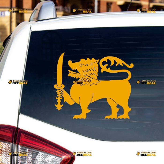 Sri Lanka Flag Sticker Decal Vinyl, Sri Lankan Gold Lion – Custom Choose Size Color – For Car Laptop Window Boat – Die Cut No Background