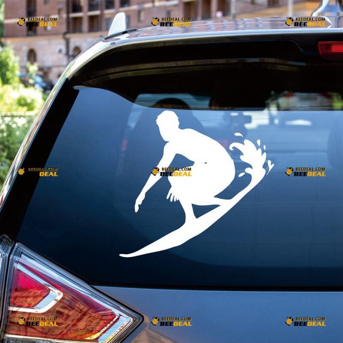 Surfing Sticker Decal Vinyl, Surfing Man, Surfboard Wave – Custom Choose Size Color – For Car Laptop Window Boat – Die Cut No Background 061631515