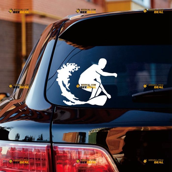 Surfing Sticker Decal Vinyl, Surfing Man, Surfboard Wave – Custom Choose Size Color – For Car Laptop Window Boat – Die Cut No Background 061631514