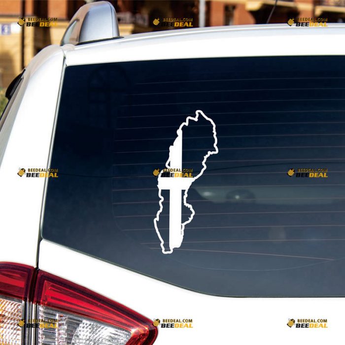 Swedish Map Sticker Decal Vinyl, Sweden Flag Outline Silhouette, Home Pride – Custom Choose Size Color – For Car Laptop Window Boat – Die Cut No Background