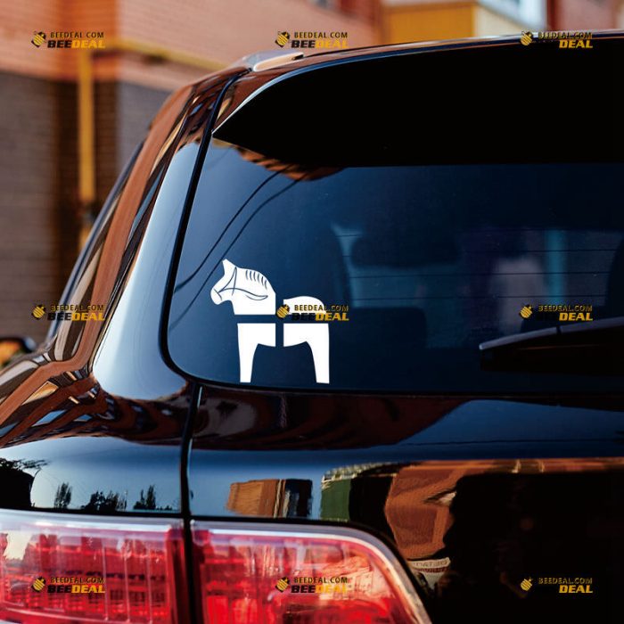 Dala Horse Sticker Decal Vinyl, Swedish Flag, Single Color – Custom Choose Size Color – For Car Laptop Window Boat – Die Cut No Background 061930118