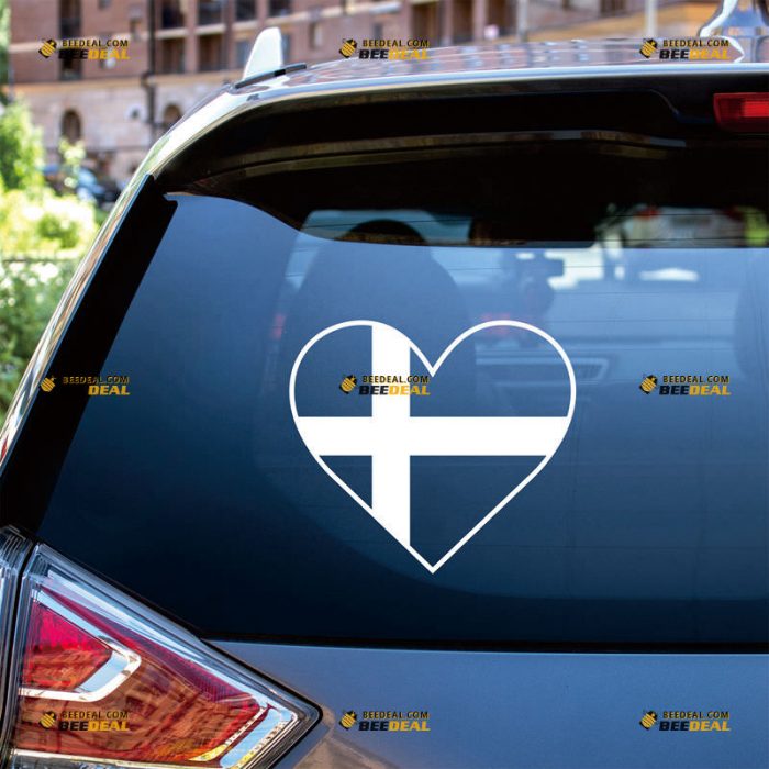 Swedish Flag Sticker Decal Vinyl, Love Sweden, Heart Shaped – Custom Choose Size Color – For Car Laptop Window Boat – Die Cut No Background