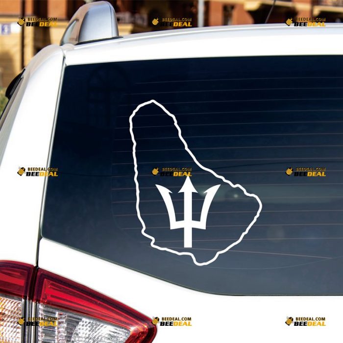 Barbados Map Sticker Decal Vinyl, Flag Trident, Outline, Home Pride – Custom Choose Size Color – For Car Laptop Window Boat – Die Cut No Background