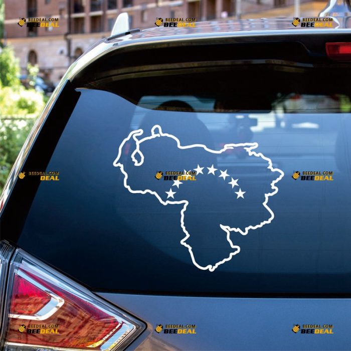 Venezuela Map Sticker Decal Vinyl, Outline, Venezuelan Flag Stars, Home Pride – Custom Choose Size Color – For Car Laptop Window Boat – Die Cut No Background 062031800