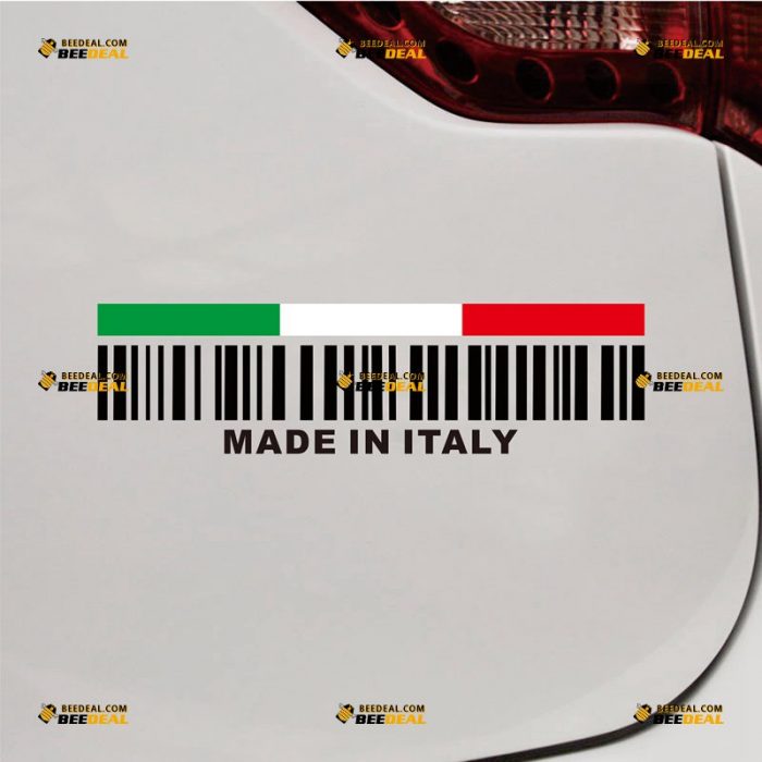 Made In Italy Sticker Decal Vinyl, Italian Flag Color, Funny UPC Barcode – Custom Choose Size Color – For Car Laptop Window Boat – Die Cut No Background 061631521