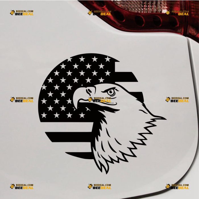 Bald Eagle American Flag Sticker Decal Vinyl USA Round – Custom Choose Size Color – For Car Laptop Window Boat – Die Cut No Background