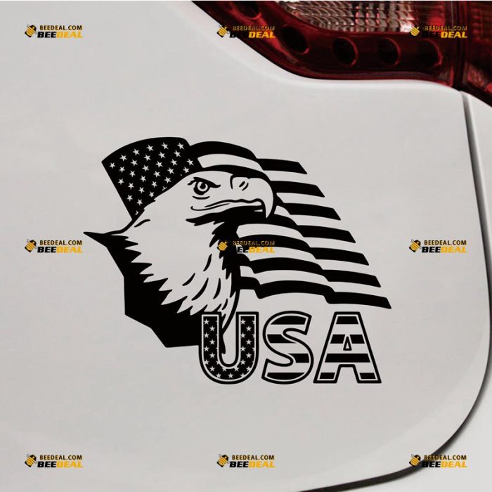 Bald Eagle American Flag USA Sticker Decal Vinyl – Custom Choose Size Color – For Car Laptop Window Boat – Die Cut No Background 082301