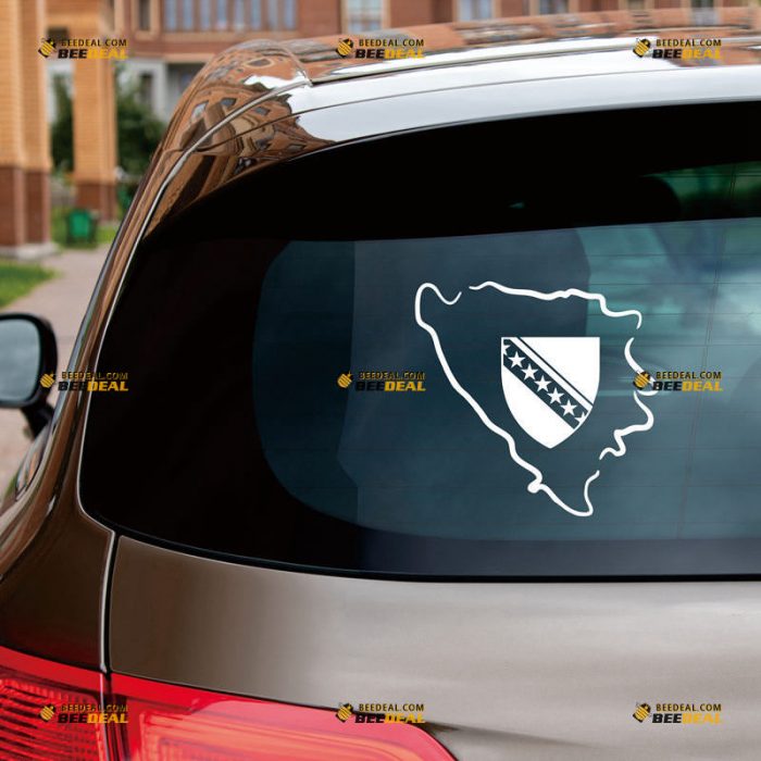 Coat Of Arms And Map of Bosnia and Herzegovina Sticker Decal Vinyl – Custom Choose Size Color – For Car Laptop Window Boat – Die Cut No Background 212021