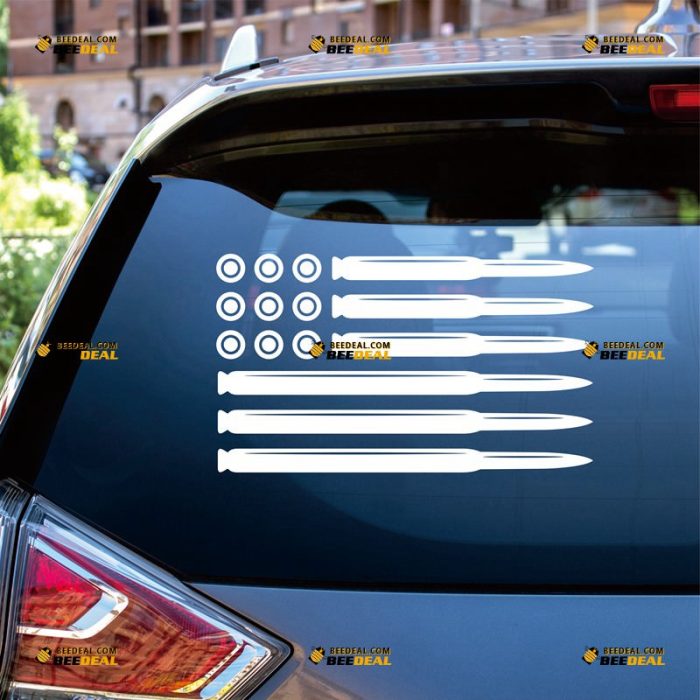 Bullets American Flag Sticker Decal Vinyl Rifle Gun – Custom Choose Size Color – For Car Laptop Window Boat – Die Cut No Background