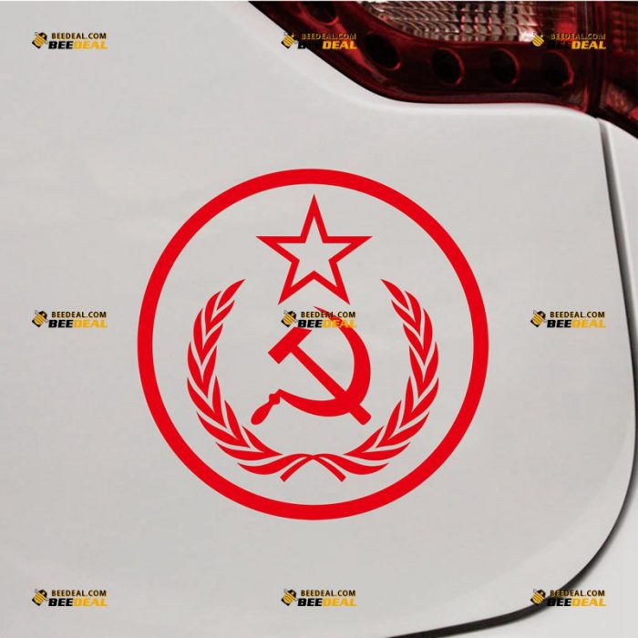 Soviet Union Sticker Decal Vinyl Hammer and Sickle USSR Russian CCCP Star Circle – Custom Choose Size Color – For Car Laptop Window Boat – Die Cut No Background