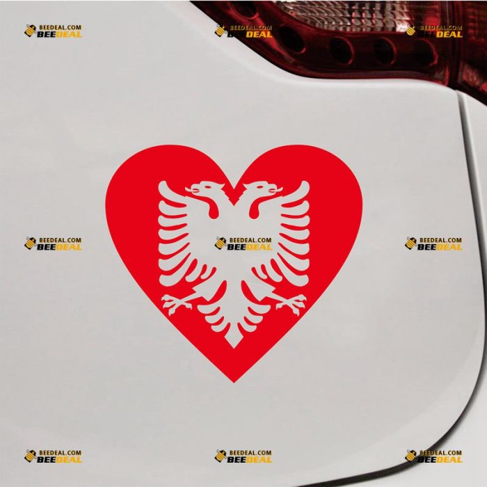 Double-Headed Eagle Sticker Decal Vinyl Albanian Coat Of Arms Heart – Custom Choose Size Color – For Car Laptop Window Boat – Die Cut No Background