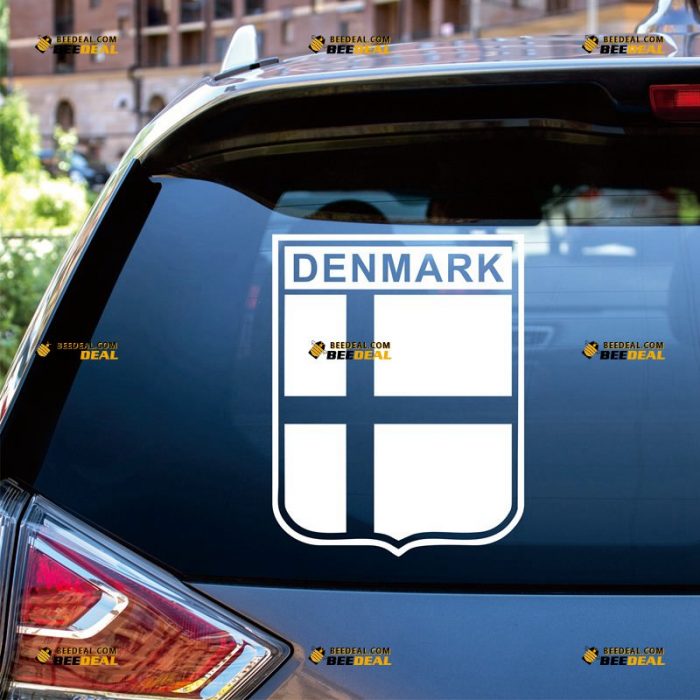 Denmark Flag Sticker Decal Vinyl Proud Danish Shield – Custom Choose Size Color – For Car Laptop Window Boat – Die Cut No Background