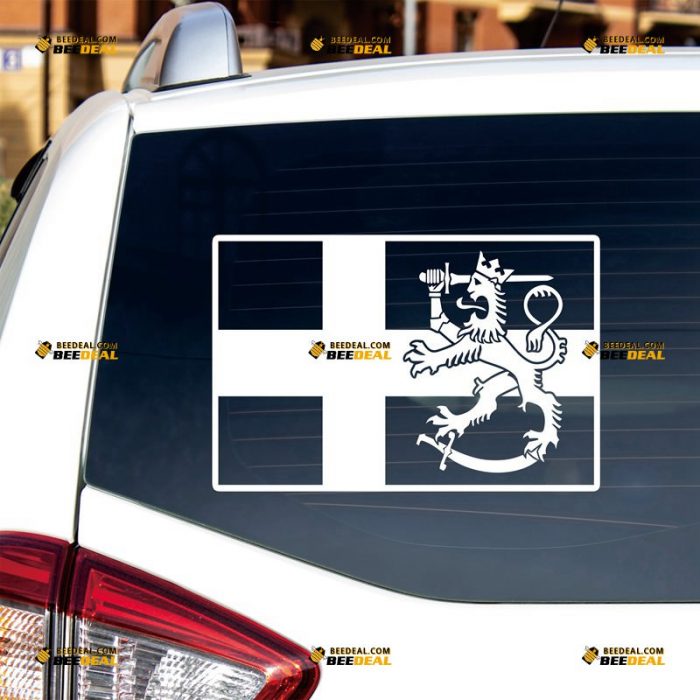 Finnish Flag Sticker Decal Vinyl Finland Suomi Lion – Custom Choose Size Color – For Car Laptop Window Boat – Die Cut No Background