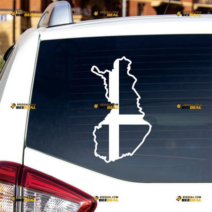 Finnish Flag Map Sticker Decal Vinyl Finland – Custom Choose Size Color – For Car Laptop Window Boat – Die Cut No Background