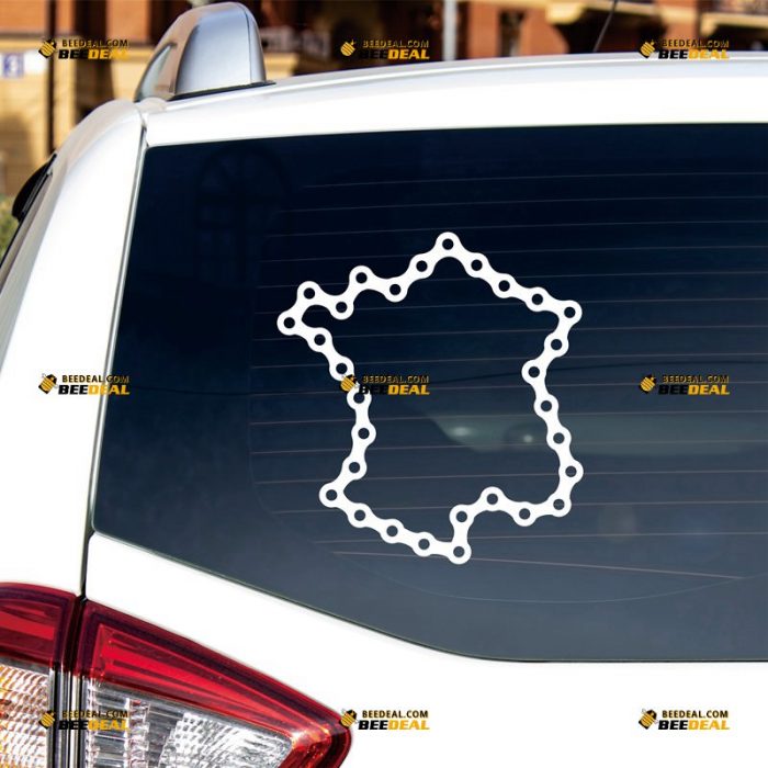 Bicycle Chain Cycling Route Sticker Decal Vinyl France French Bike Map – Custom Choose Size Color – For Car Laptop Window Boat – Die Cut No Background