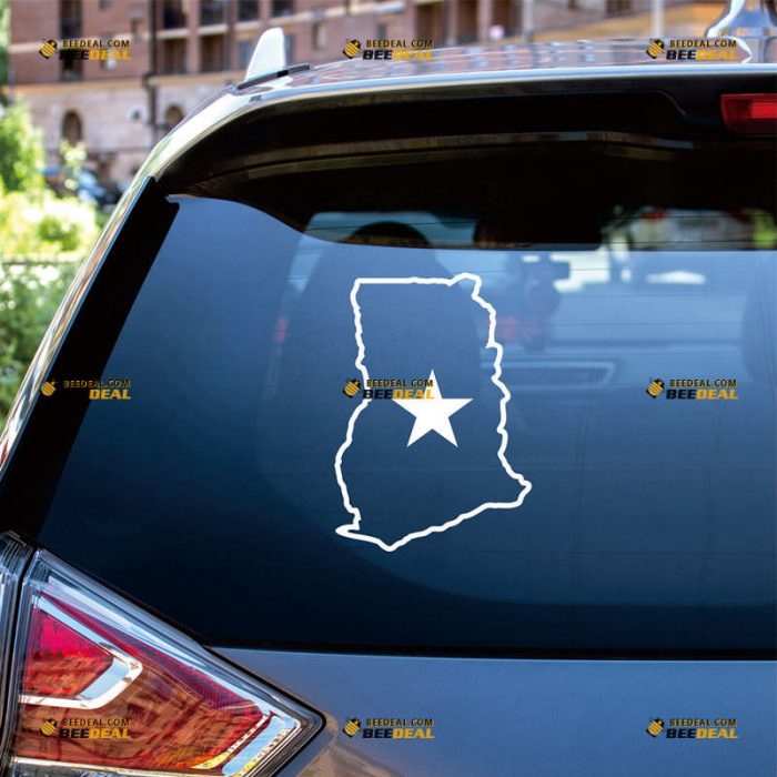 Outline Map of Ghana Sticker Decal Vinyl, Ghanaian Flag Star – Custom Choose Size Color – For Car Laptop Window Boat – Die Cut No Background