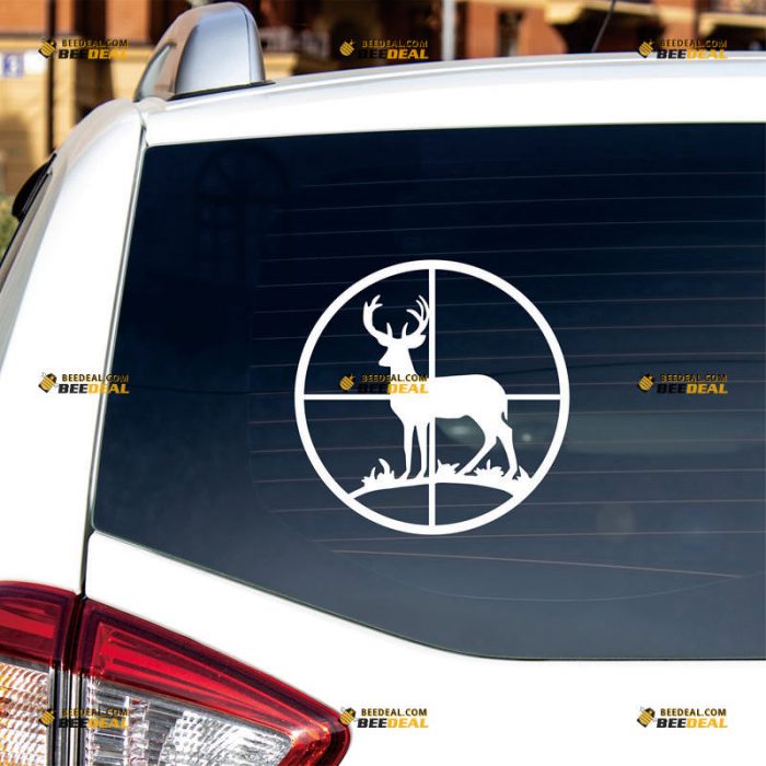 Deer Hunting Sticker Decal Vinyl, Hunter, Rifle Sniper Sight – Custom Choose Size Color – For Car Laptop Window Boat – Die Cut No Background