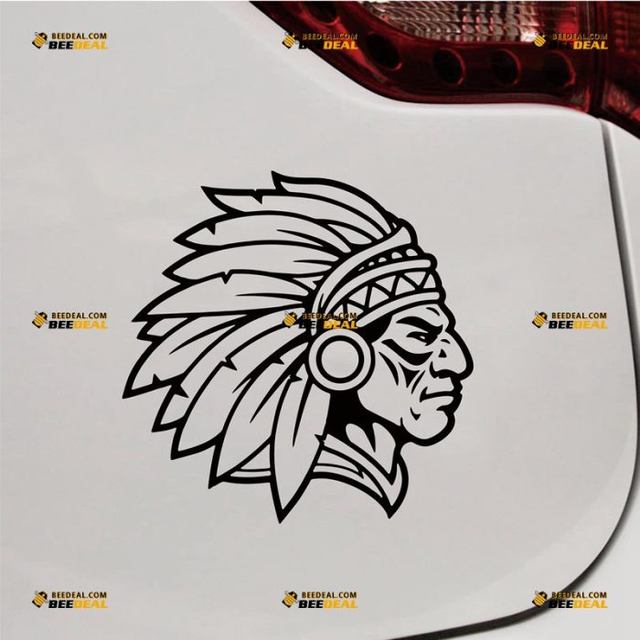 Indian Chief Sticker Decal Vinyl Native American – Custom Choose Size Color – For Car Laptop Window Boat – Die Cut No Background