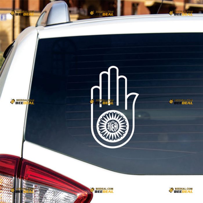 Jainism Ahimsa Hand Sticker Decal Vinyl – Custom Choose Size Color – For Car Laptop Window Boat – Die Cut No Background