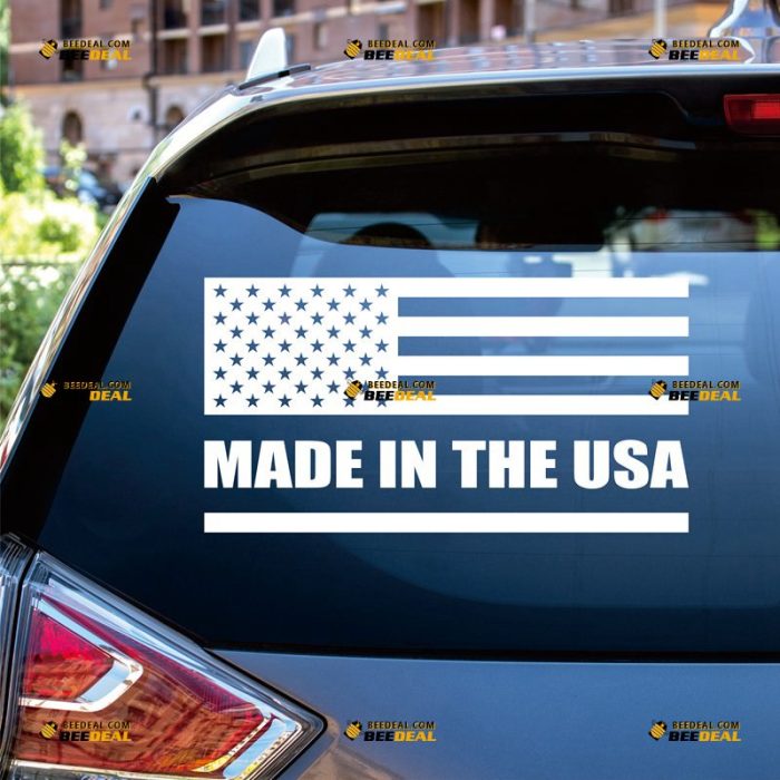 Made In The USA Sticker Decal Vinyl American Flag – Custom Choose Size Color – For Car Laptop Window Boat – Die Cut No Background