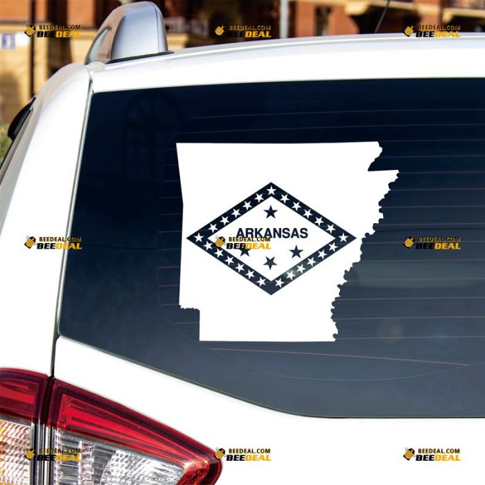 Arkansas Flag Map Sticker Decal Vinyl American State – Custom Choose Size Color – For Car Laptop Window Boat – Die Cut No Background