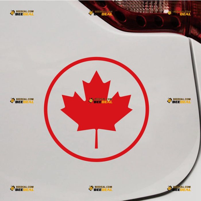 Maple Leaf Sticker Decal Vinyl Canada Canadian Flag Round – Custom Choose Size Color – For Car Laptop Window Boat – Die Cut No Background