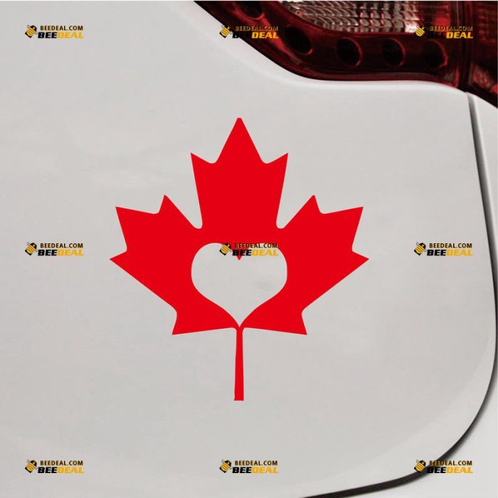 Heart Maple Leaf Sticker Decal Vinyl Love Canada – Custom Choose Size Color – For Car Laptop Window Boat – Die Cut No Background