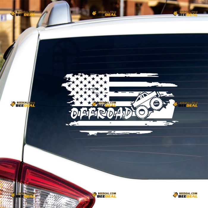 Off Road Mountain Distressed American Flag Sticker Decal Vinyl 4X4 Tattered – Custom Choose Size Color – For Car Laptop Window Boat – Die Cut No Background 082301