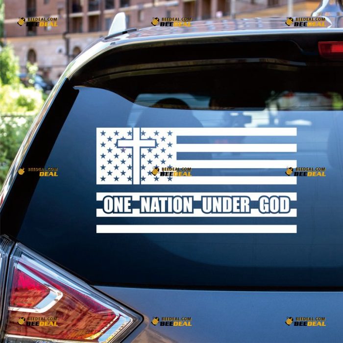 One Nation Under God American Flag Sticker Decal Vinyl Jesus Cross Christian – Custom Choose Size Color – For Car Laptop Window Boat – Die Cut No Background 06123b