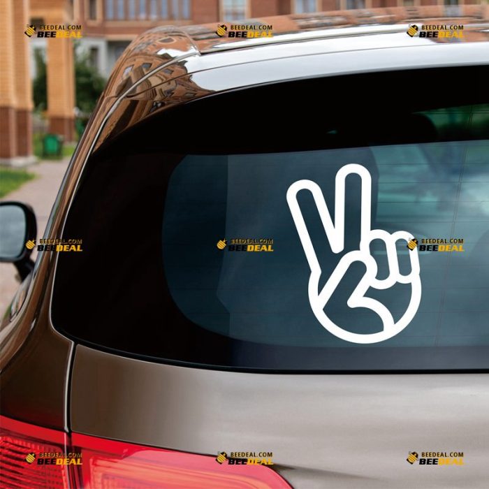 Peace Hand Sticker Decal Vinyl Sign Gesture – Custom Choose Size Color – For Car Laptop Window Boat – Die Cut No Background 082302